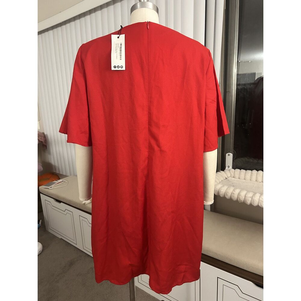 Boohoo Plus Red Choker V Neck Shift Dress Womens US 14 Frill Sleeve NWT Berry - Picture 4 of 7